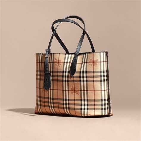 burberry haymarket colours check leather reverse tote|burberry checked canvas tote bag.